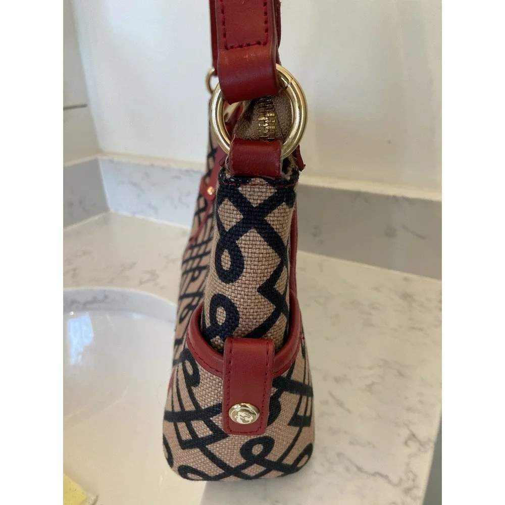 SPARTINA 449 Daufuskie Island Brown Black Linen Geometric Red‎ Leather Purse